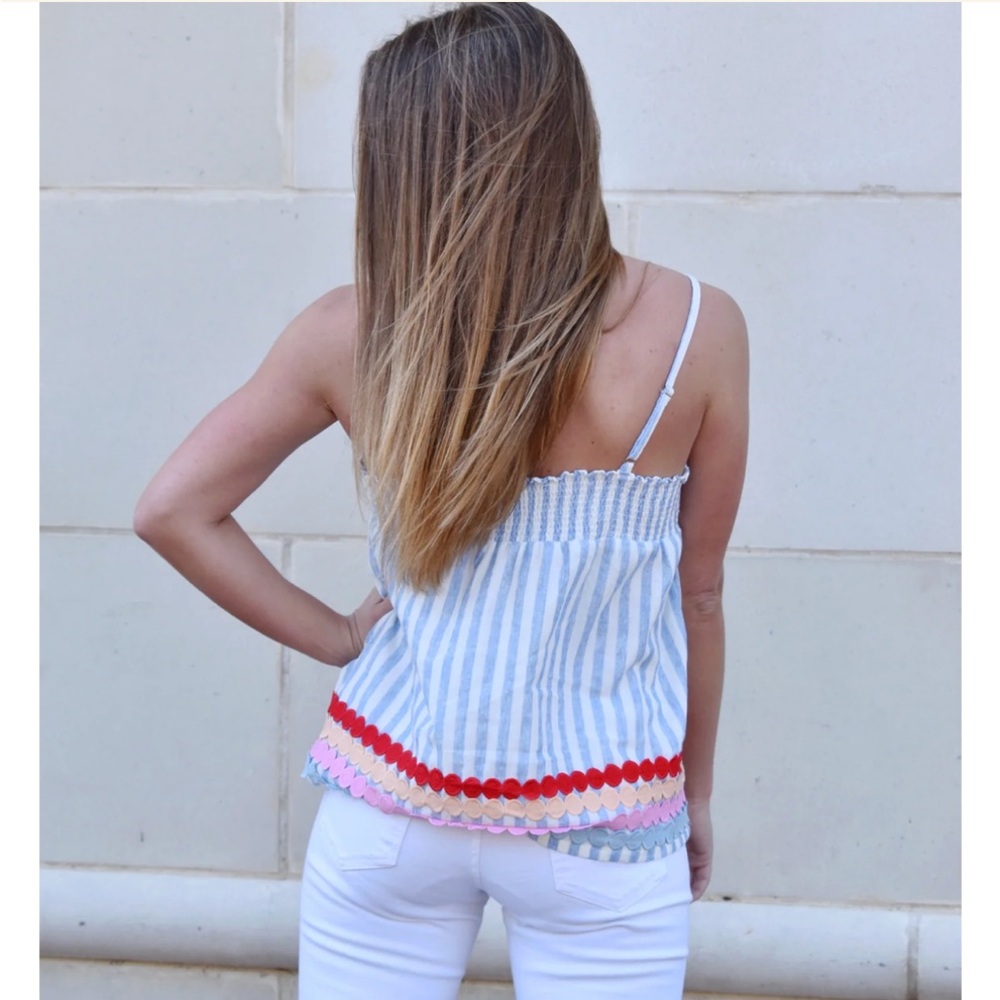 Entro Women’s L Cotton Striped Smocked Tank Top With Colorful Dot Detailing - Picture 3 of 12